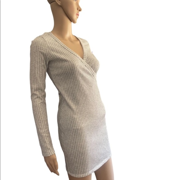 Blue Blush Gray Ribbed long sleeve mini body on dress size small - Picture 2 of 8